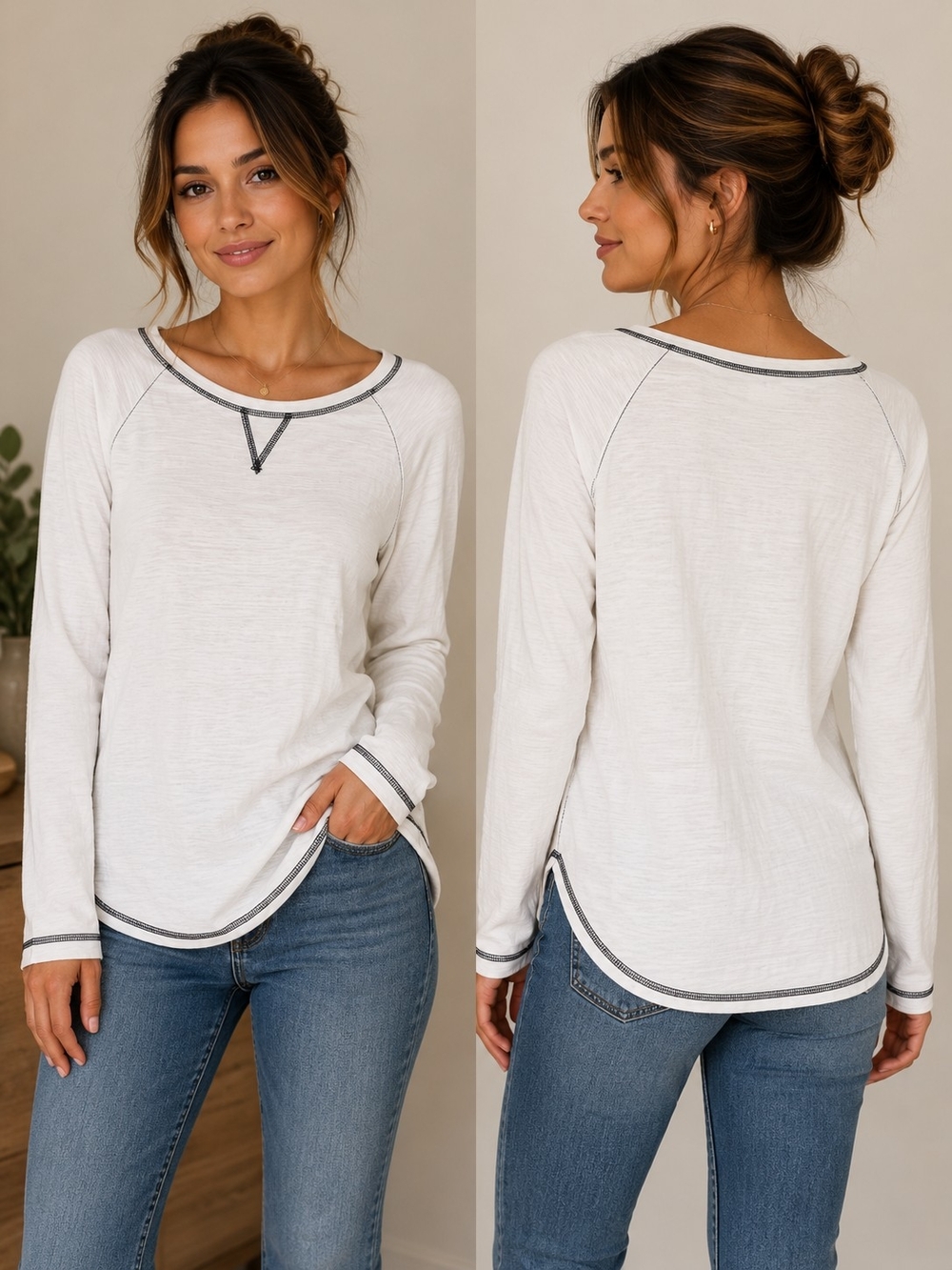 T By Talbots SunWell UPF 50+ Long-Sleeve White Textured Raglan Top